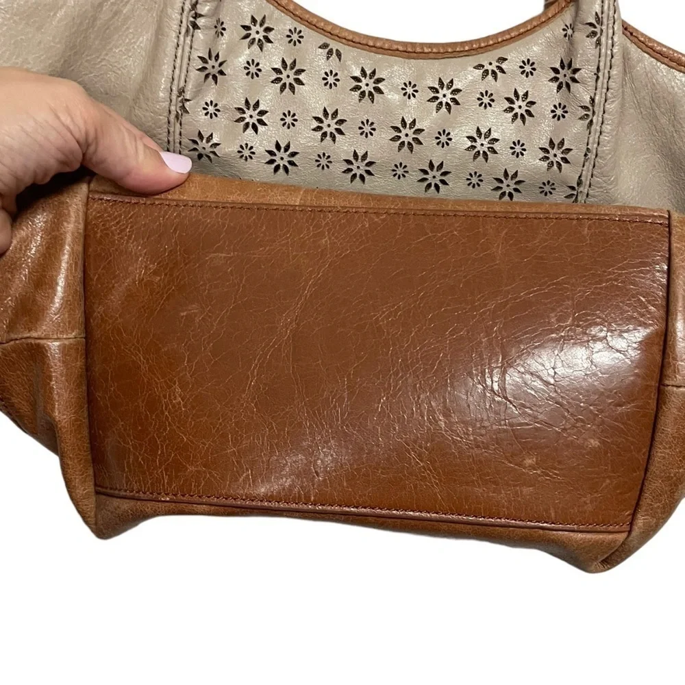 The Sak Light Brown Leather Hobo Bag Floral Accent